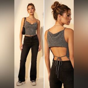 City‎ Triangles Vintage 90s Y2K glitter tie back cropped top 7/8